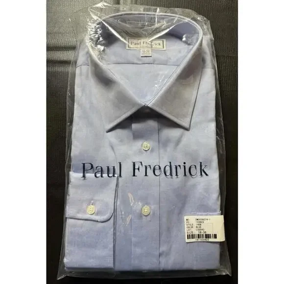 Paul Fredrick | Shirts | Paul Fredrick Mens Blue Long Sleeve Dress Shirt 8  38 10 Cotton Nwt Sealed | Poshmark